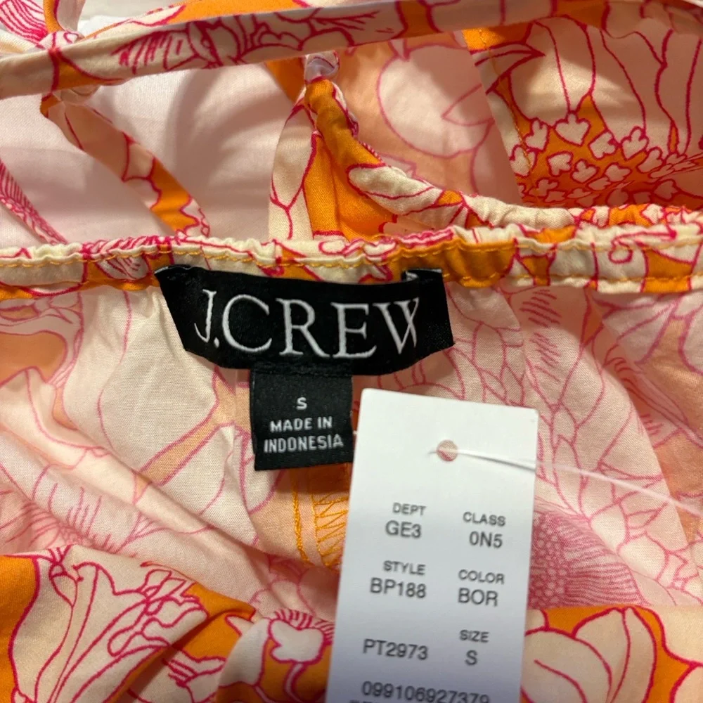 J. Crew Tie Front Cotton Poplin Orange Floral Midi Dress S Vacation Summer NWT